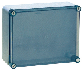 HIL-BOX®enclosure system with smooth walls, nylon-hinged screws, clear, 460 x 380 x 120 mm 