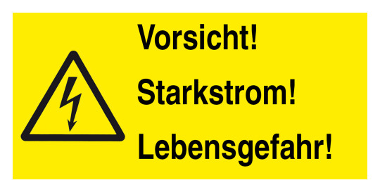 Warnzeichen: Vorsicht! Starkstrom! Lebensgefahr!, 74 x 37 mm 