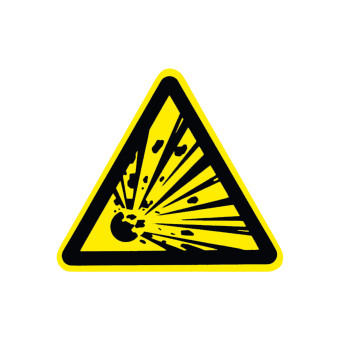 Warning Sign: 	Warning of explosive materials 100 mm 