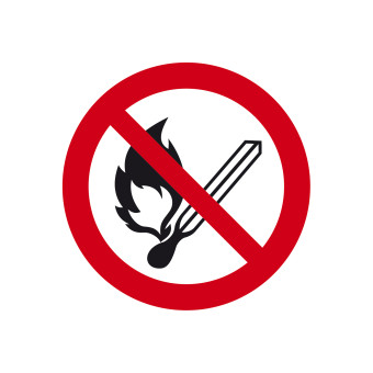 Prohibition Sign: 	Fire, open flames and smoking prohibited  100 mm 