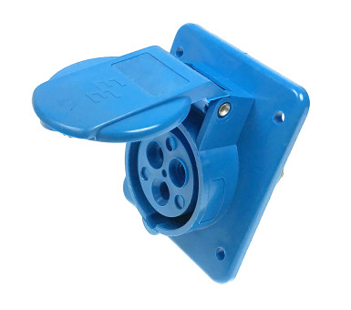 Mounted receptacle, inclined, IP 44, 2P + T blue 