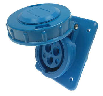 Mounted receptacle, inclined, IP 67, 2P + T blue 