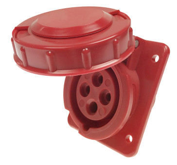 Mounted receptacle, inclined, IP 67, 3P + N + T red 