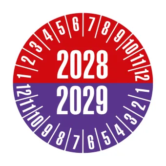 HIL-SIGN® Prüfplakette 2028 - 2029, rot-lila 20 mm