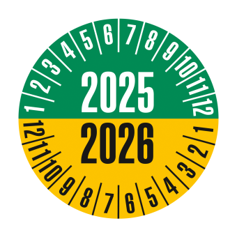 HIL-SIGN® Prüfplakette 2025 - 2026, grün-gelb 20 mm